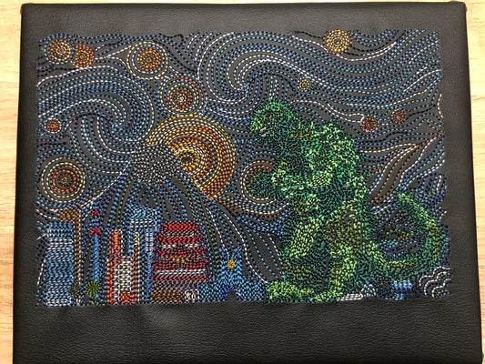 Starry Night Godzilla Embroidered Wall Hanging