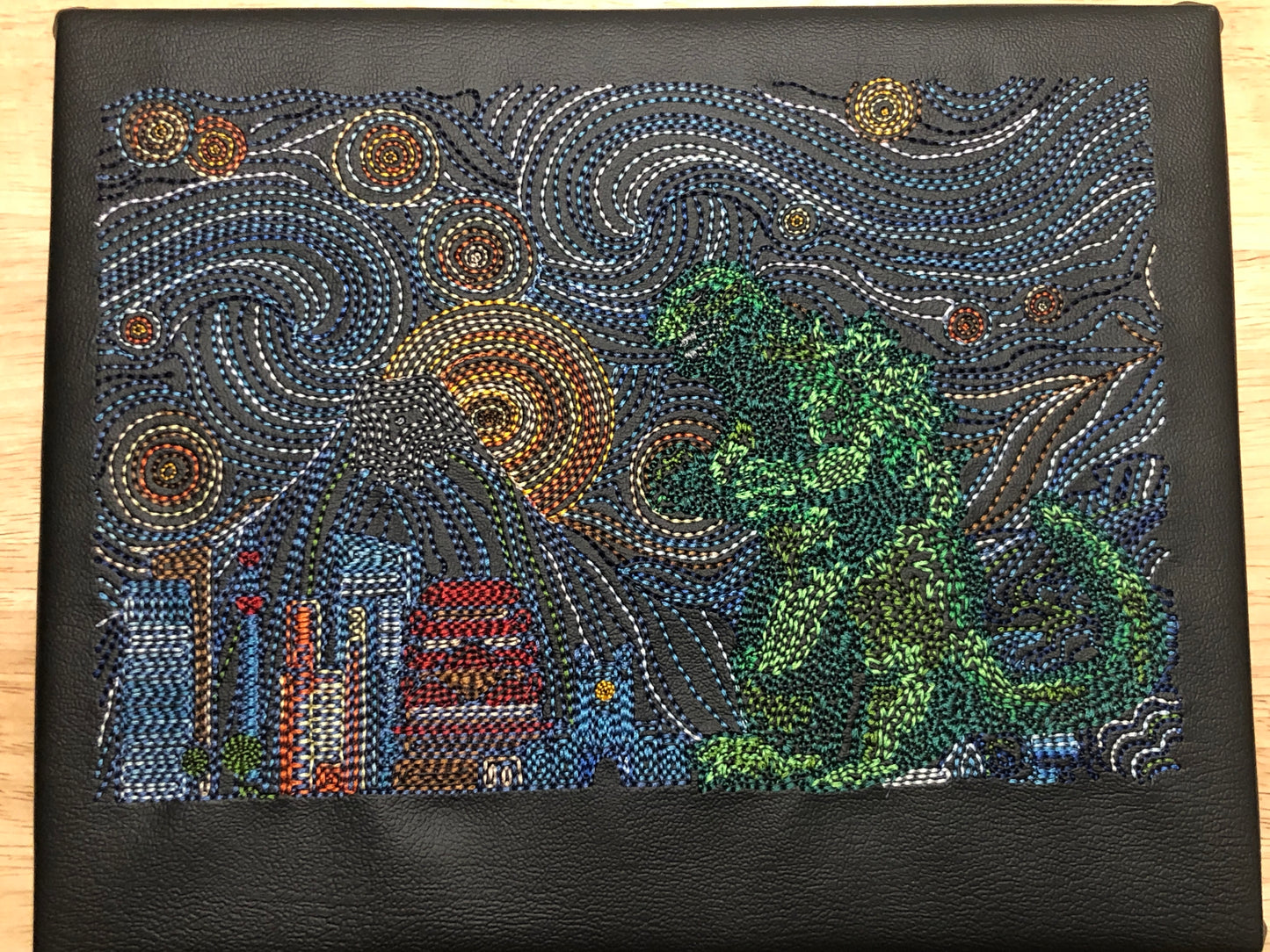 Starry Night Godzilla Embroidered Wall Hanging